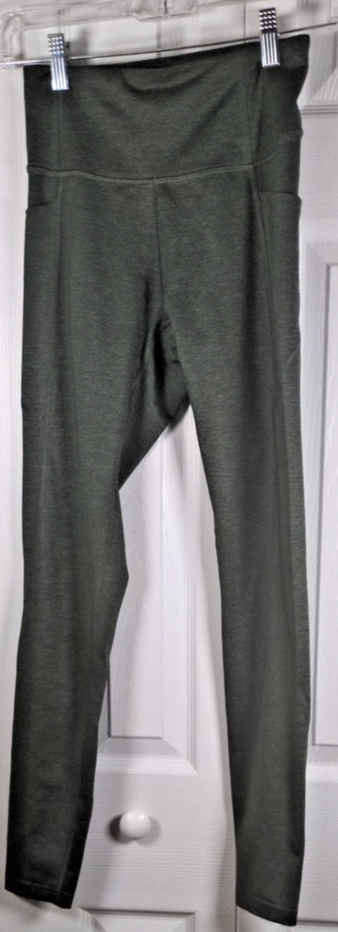 Tek Gear High-Waisted 7/8 Ankle Leggings Womens Small Green Pockets Workout Run
